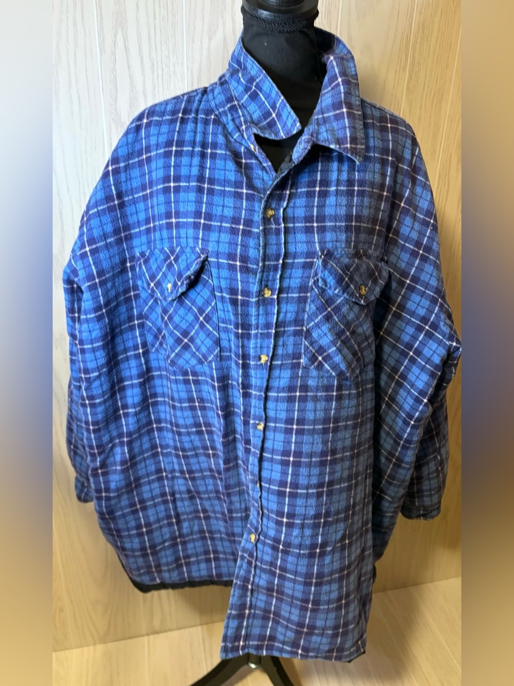 Flannel Quilt Lined Button Up Plaid Blue Green Shirt Jacket Shacket Size 3X